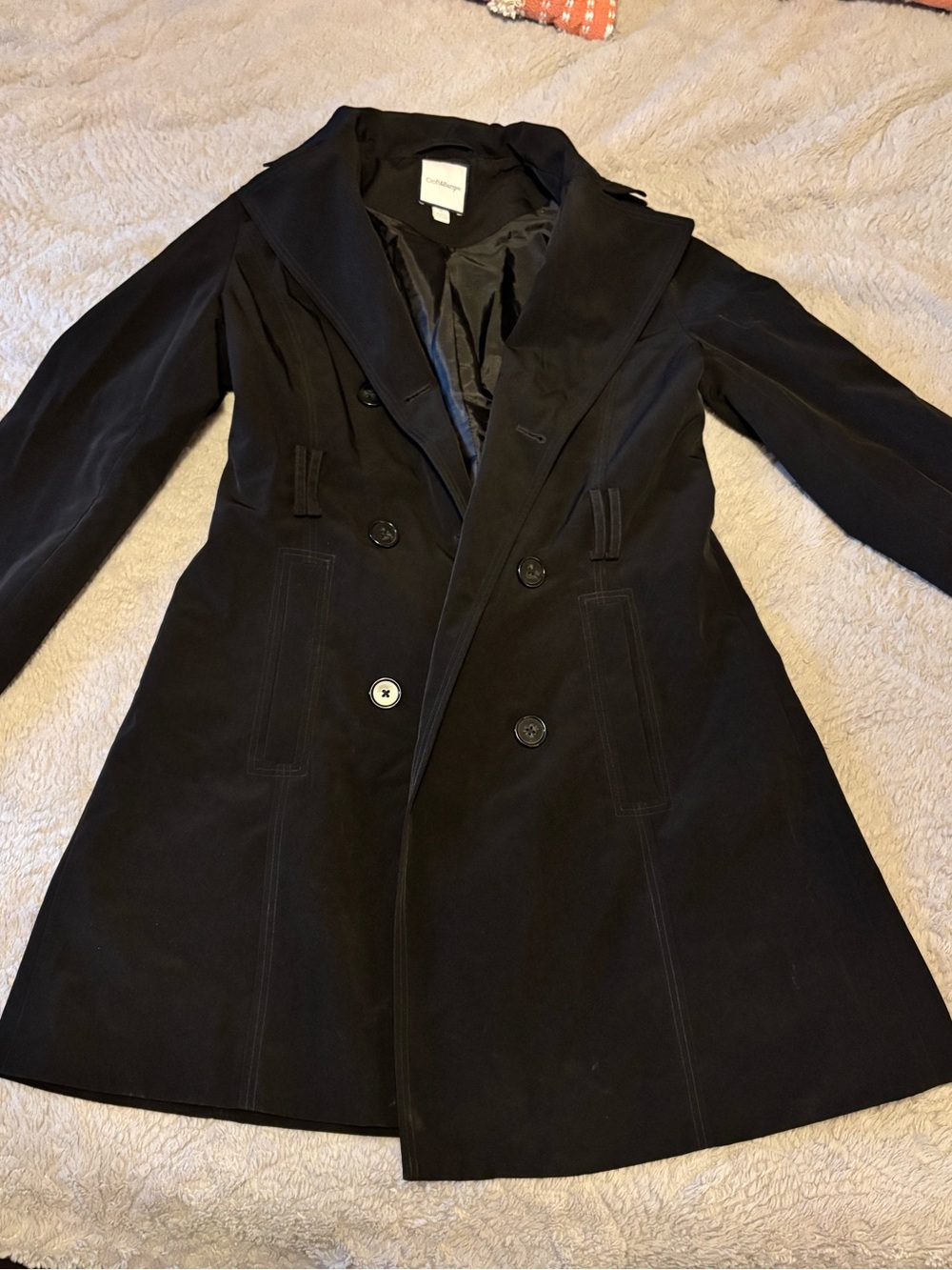 croft & barrow Black Double-Breasted Trench Coat